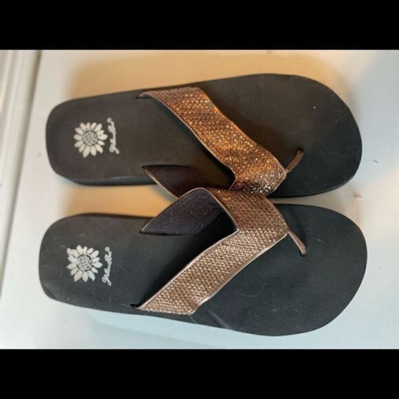 Yellow Box Shiny Bronze Flip Flops - Picture 1 of 3